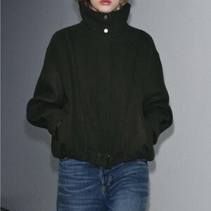 Zara Wool Dark Green bomber style Jacket new with tags